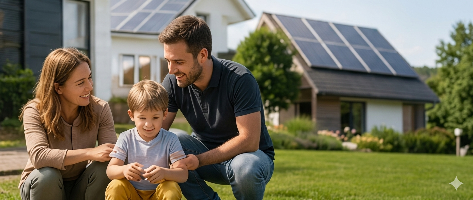 Familie met zonnepanelen