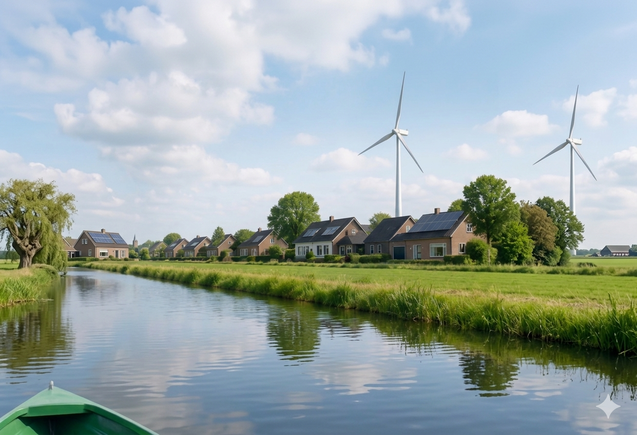 Nederlandse windmolens in groen landschap